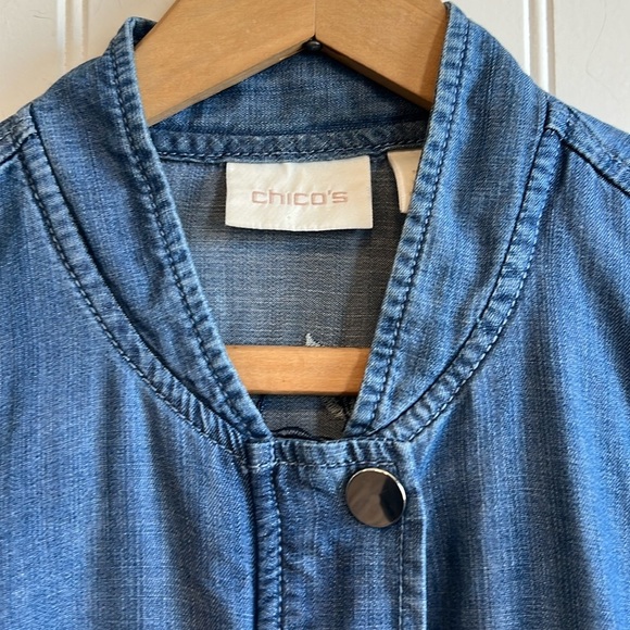 Chicos jacket coat zip-up blue jean size one embroidered birds - Picture 5 of 12